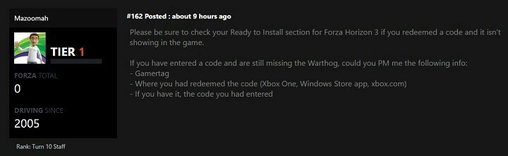 Forza Horizon 3'teki Eksik Warthog şimdi araştırılıyor