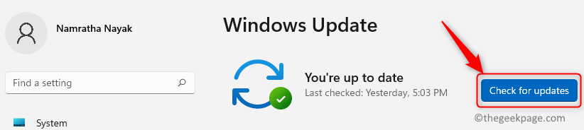 Patikrinkite, ar nėra „Windows“ naujinimo „Windows 11“ min