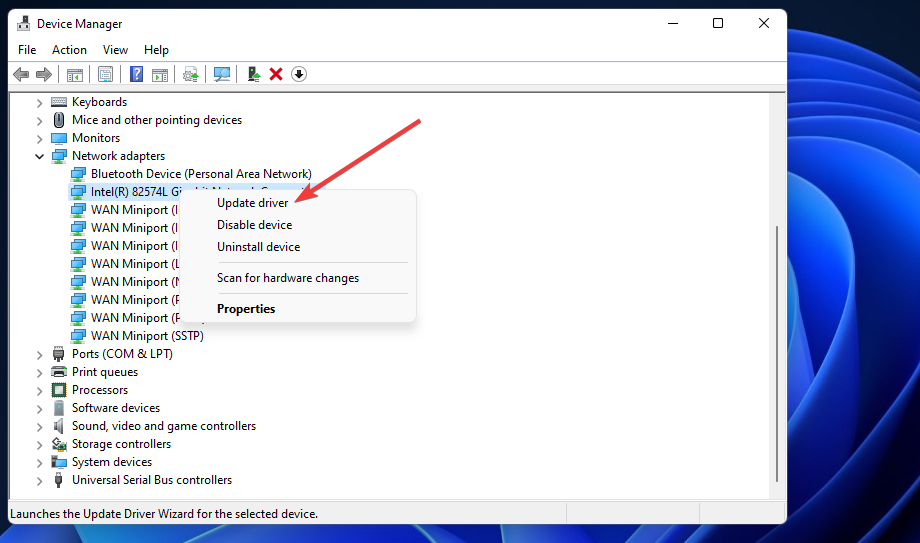 Opcija Atjaunināt draiveri Windows 11 mobilajā tīklājs nedarbojas