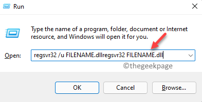 Ejecute el comando Tipo de comando para volver a registrar el archivo DLL afectado Ok