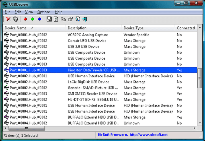 USBDeview-software til blokering af USB-enheder