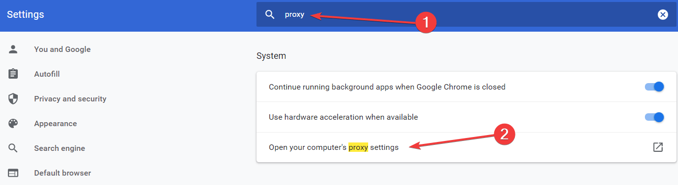 configurações de proxy google chrome