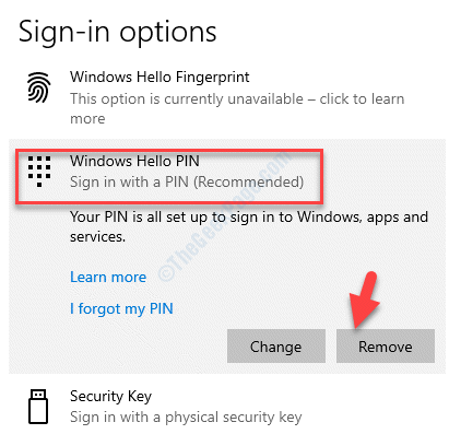 Opciones de inicio de sesión Quitar pin de Windows Hello