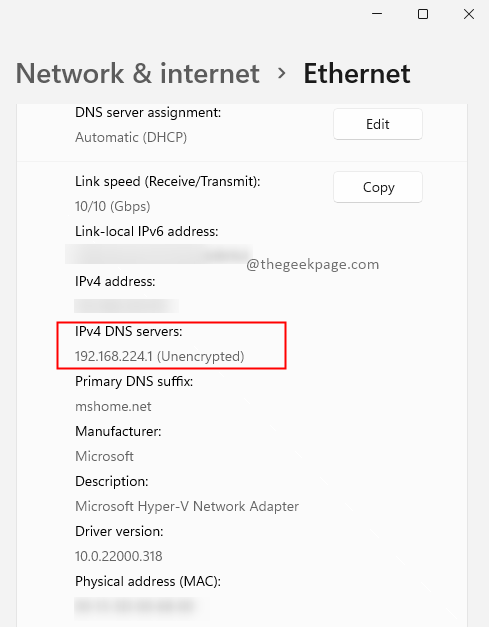Ethernet nustatymai Min