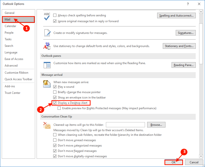 Fix Geen nieuwe e-mailmeldingen ontvangen in Outlook 2016/2013 op Windows 10