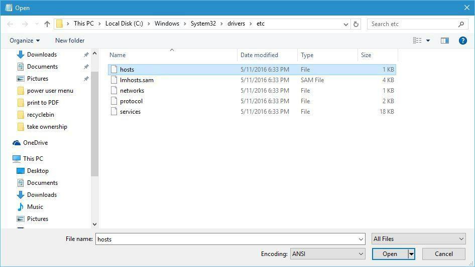 КОРЕКЦИЯ: Достъпът е отказан при редактиране на файл с хостове в Windows 10