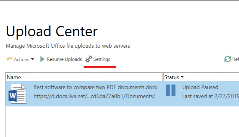 Microsoft Upload Center - Indstillinger Der opstod en fejl under adgang til Office Document Cache 