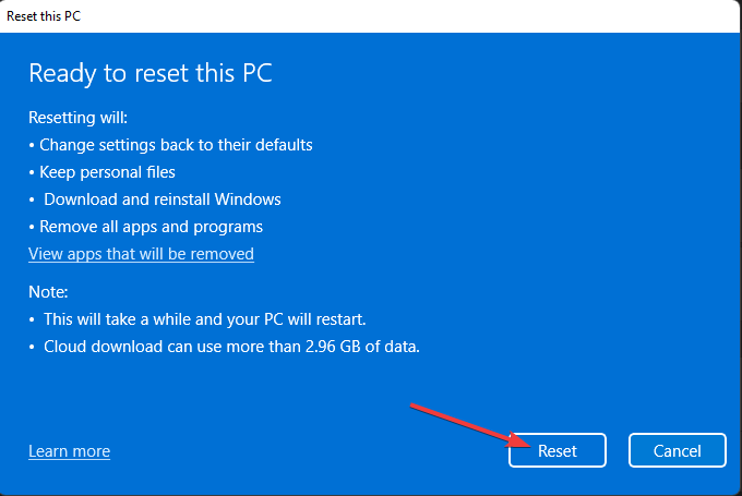 Lähtestamisnupu draiver on laaditud ilma ootel olevaid toiminguid tühistamata Windows 11
