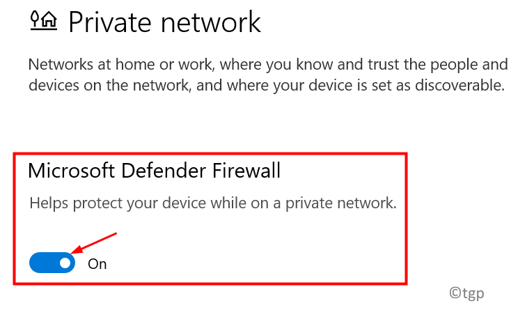 Attivazione minima del firewall di rete privata