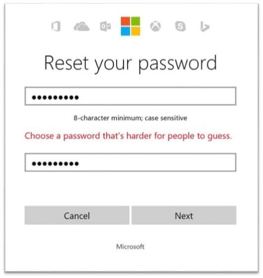 парола за акаунт в Microsoft