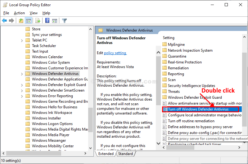 Windows Defender מכובה על ידי בעיית המדיניות הקבוצתית ב- Windows 10
