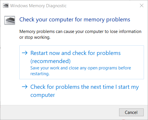 Windows Memory Diagnostic Data Bus-fejl