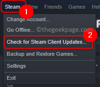 Steam Patikrinkite, ar nėra atnaujinimų Min