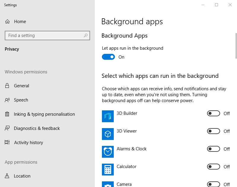 Aplicații de fundal în Windows 10 Setări cum să dezactivați aplicația de e-mail