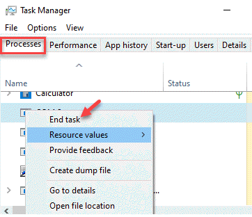 Task Manager Processes Cue Faceți clic dreapta pe End Task