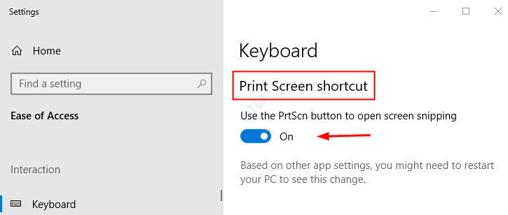 Windows 10에서 Print Screen 키를 Snipping Tool로 여는 방법