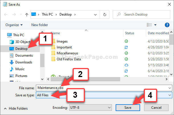 File Explorer darbvirsmas faila nosaukums Maintenance.vbs visi faili