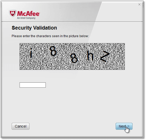 Os recursos do aplicativo de código de validação da McAfee não puderam ser carregados com êxito. Mcafee