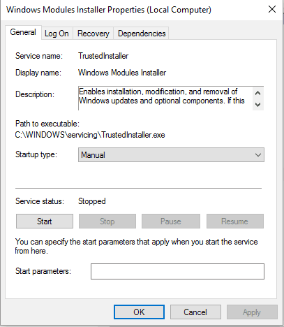 szolgáltatások ablak, ami a trustedinstaller a Windows 10 rendszerben