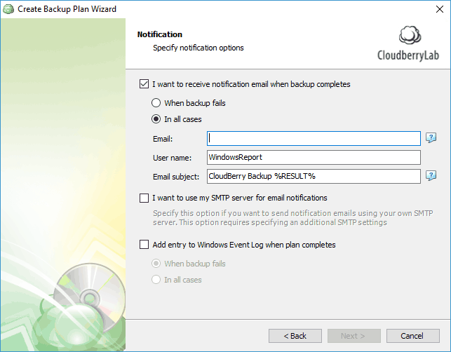 konfiguracija pregleda sigurnosne kopije cloudberryja 4