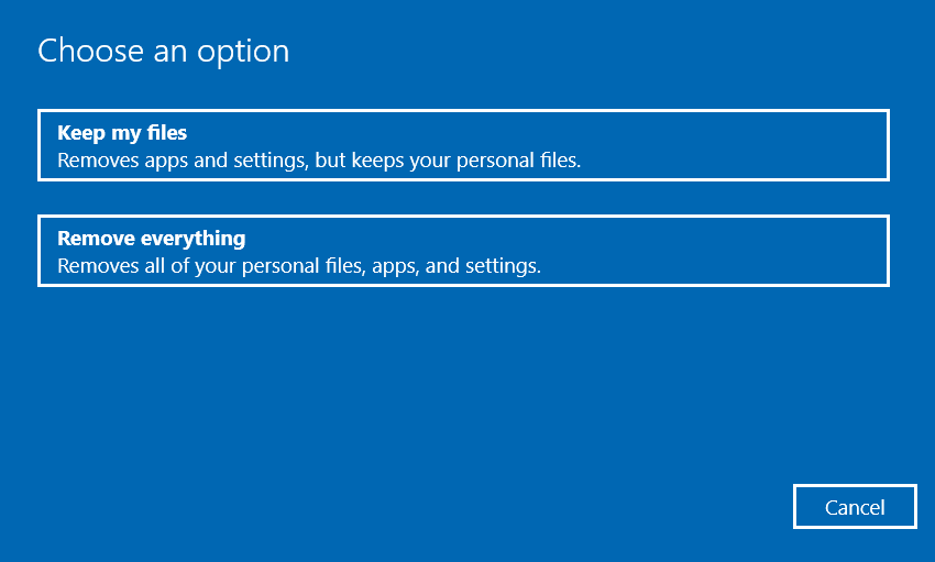 Opcja Zachowaj moje pliki Błąd aktualizacji systemu Windows 0xc190011f