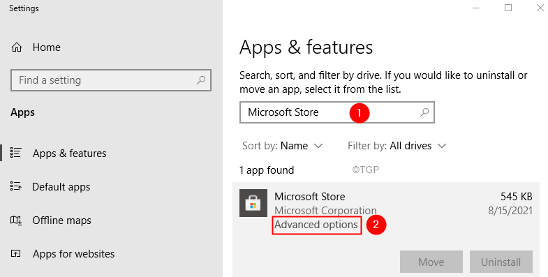 Mínimo avançado da Microsoft Store