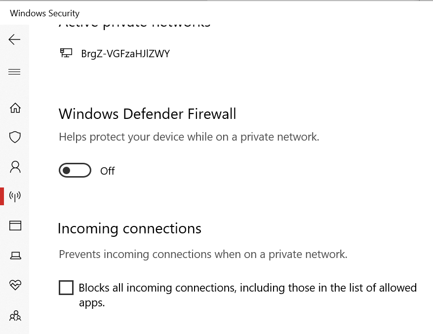 Брандмауер Windows 10, що блокує візуальну студію