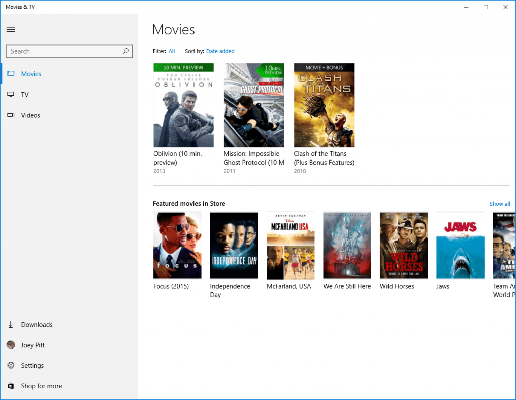 filmi tv aplikacija Windows 10