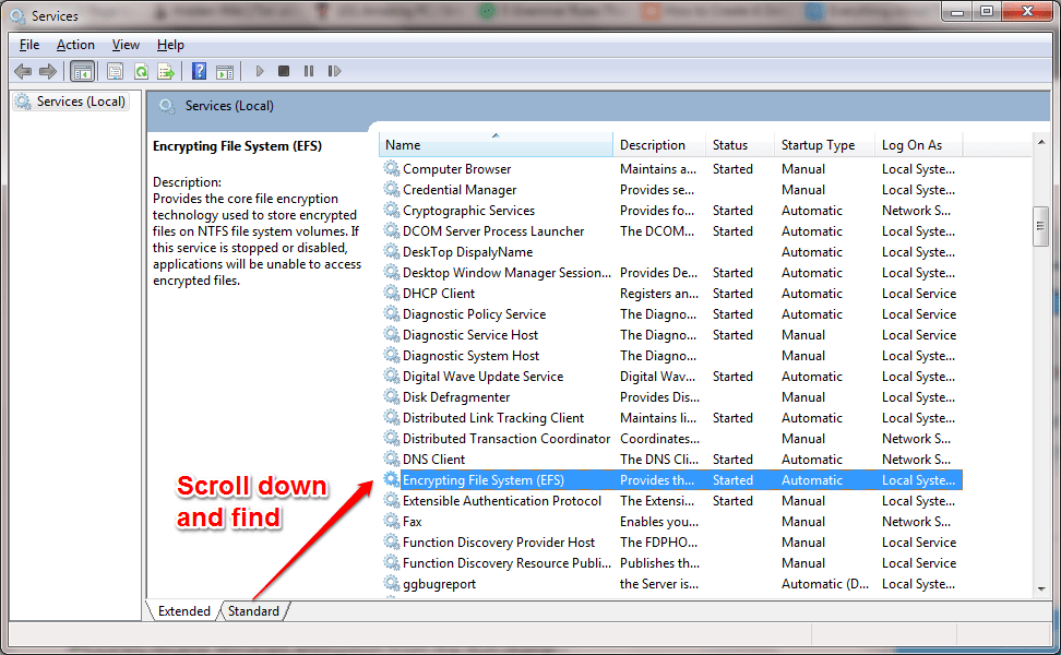 Como ativar / desativar o recurso do sistema de arquivos com criptografia (EFS) do Windows