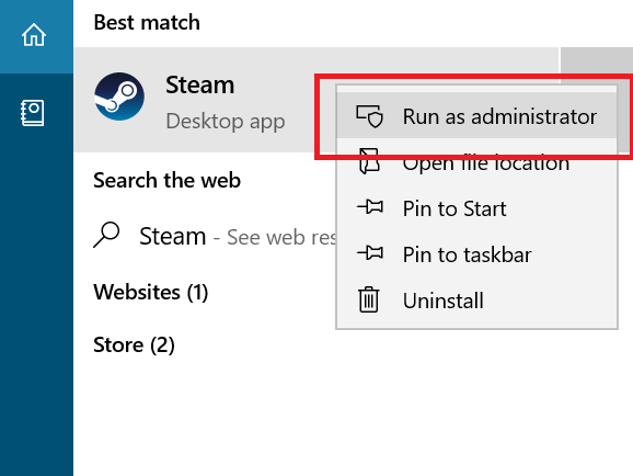 „Steam Run“ kaip administratorius