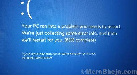 Windows 10'da Dahili Güç Hatası Mavi Ekran