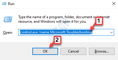 გაუშვით ბრძანება Control.exe სახელი Microsoft.troubleshooting Ok