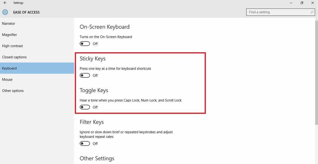 отключить залипающие клавиши и переключать клавиши Windows 10