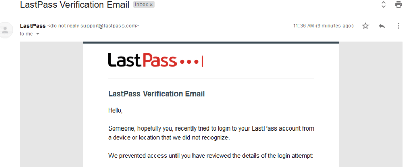 LastPass-sähköpostivahvistus