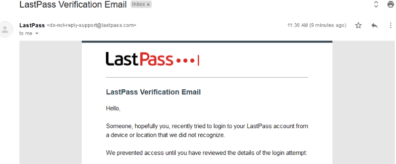 LastPass 이메일 확인