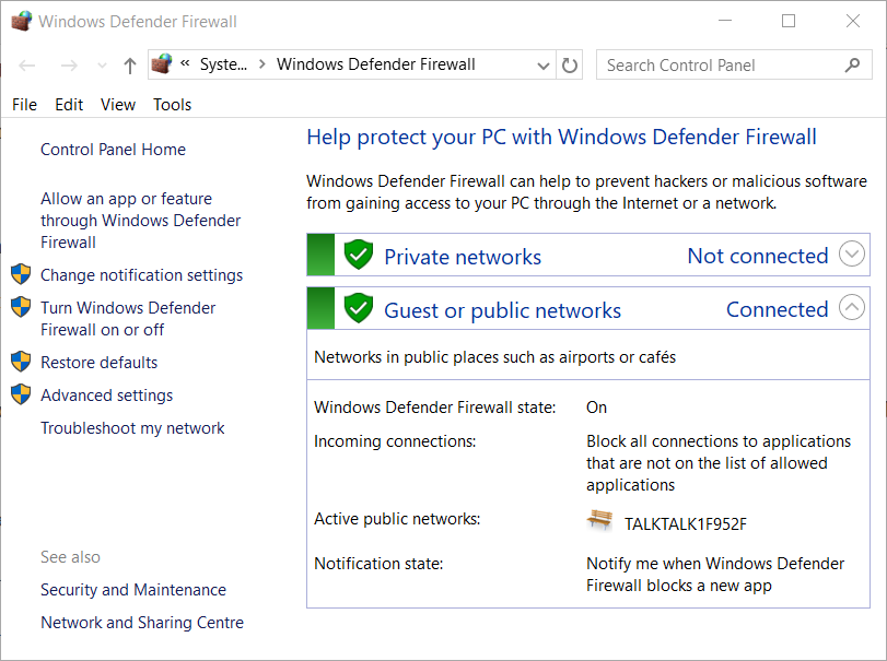 Applet Windows Defender Firewall hamachi nefunguje minecraft