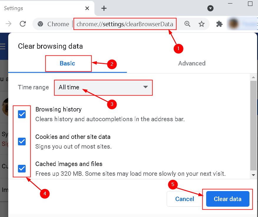 Chrome notīrīšanas pārlūkošanas dati Min
