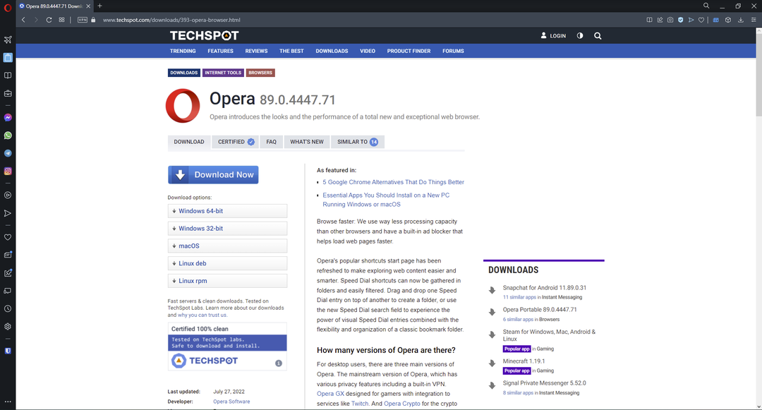 타사 소스에서 Opera 오프라인 설치 프로그램을 다운로드합니다.