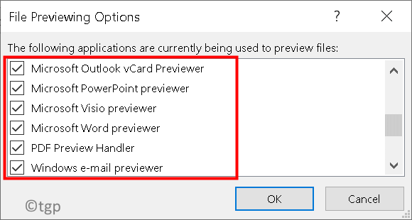 Opzioni di anteprima dei file di Outlook Min