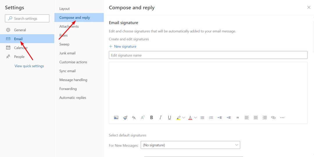 configuration de la signature Outlook par e-mail