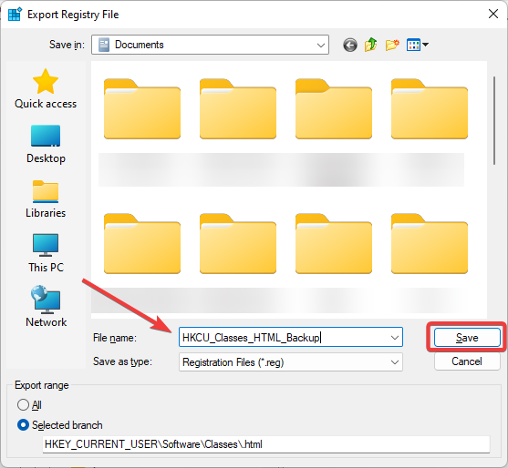 Tarayıcı html dosyasını Windows 7 belgelerine yedekleyin.