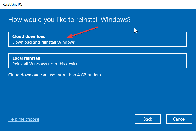 Хмарне завантаження Windows 10 Помилка скидання ПК 0x80070006