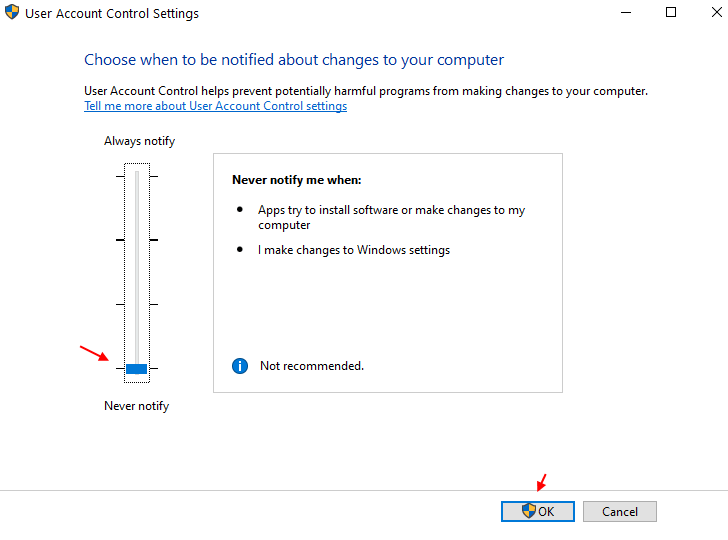 Uac Älä koskaan ilmoita min