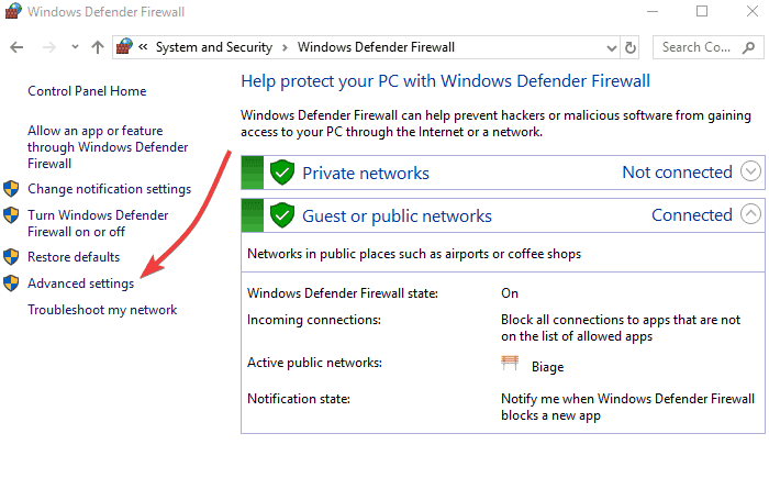 VPN დაბლოკილია Windows firewall- ით