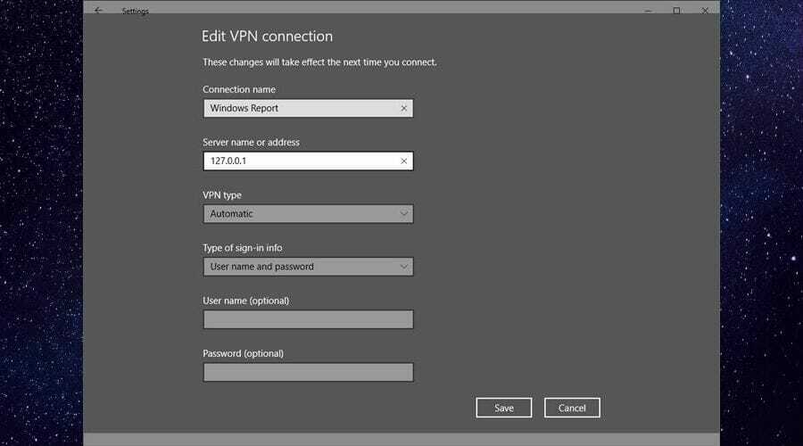 Redigeerige VPN-ühendust Windows 10-s