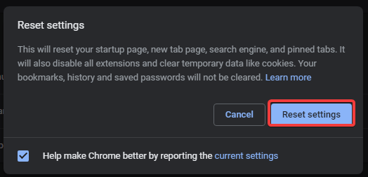 אפס את הגדרות Chrome עוויתות משנה לא פועלות 