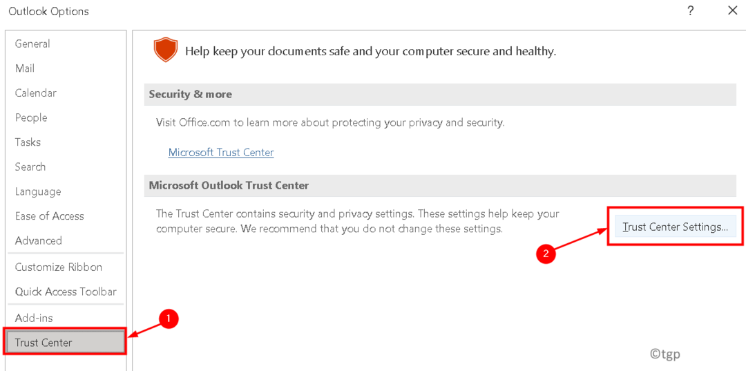 Outlook Opciók Trust Center Beállítások Min