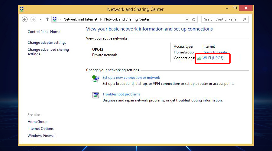 Windows показує мережу Wi-Fi та спільний доступ