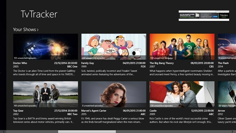 Seuraa TV-ohjelmia TvTracker App for Windows -sovelluksella