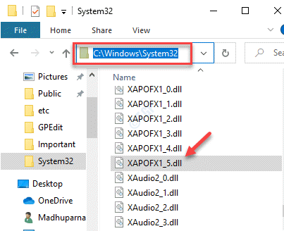 फ़ाइल एक्सप्लोरर सिस्टम 32 फ़ोल्डर में नेविगेट करें Xapofx1 5.dll फ़ाइल पेस्ट करेंaste